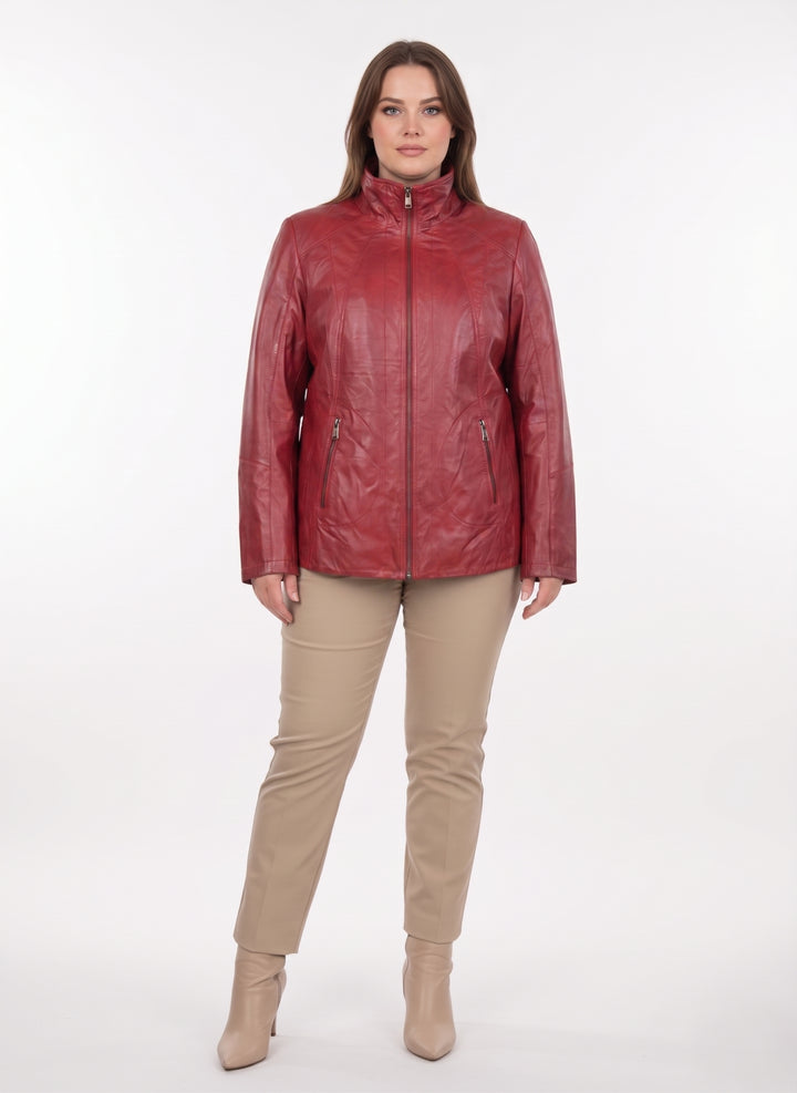Nieuwe Iden - Comfort, 65 cm. - Lamb Malli Leren Jas - Dames - Rood