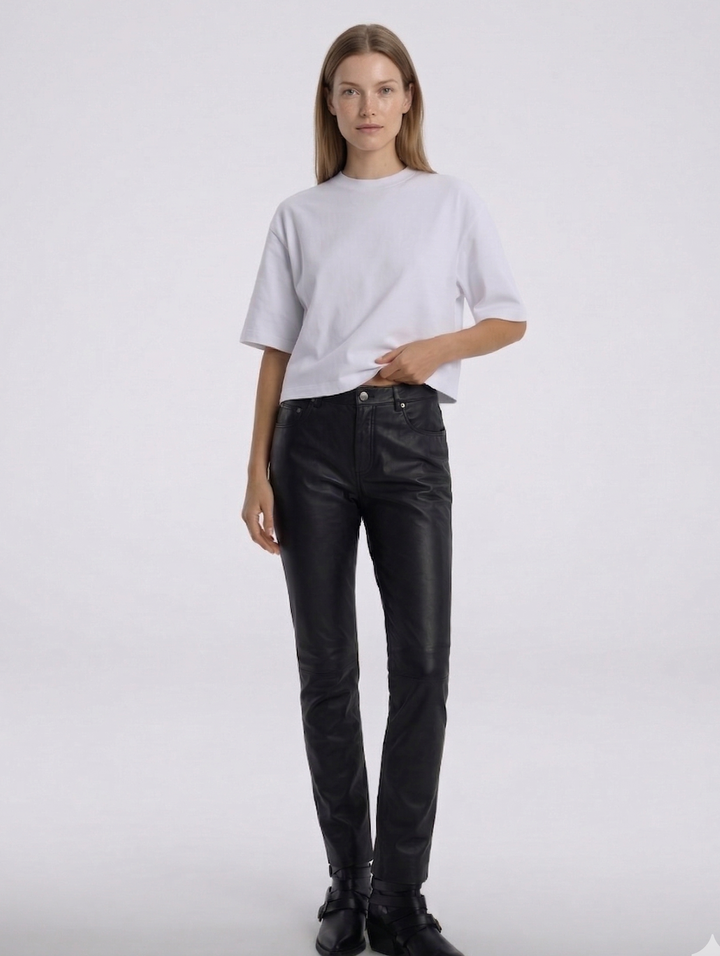 Jill Trouser - Pantalón de piel de napa de cordero - Mujer - Negro