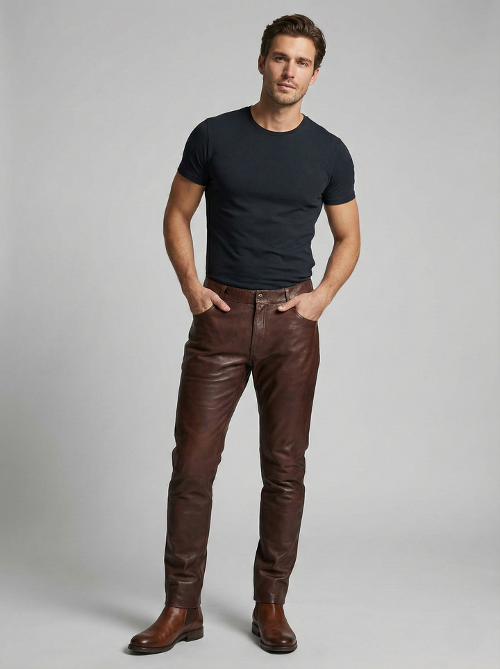 Jack Trouser Lamb Polish Nappa Leather -Man Autumn Brown