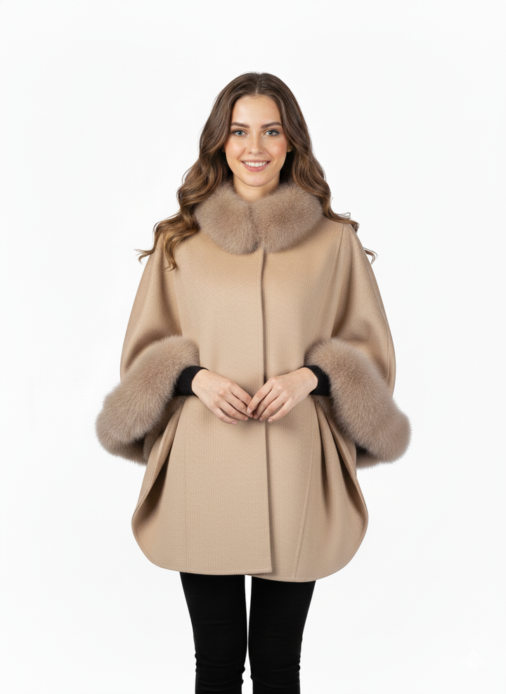Damini Poncho, 75 cm. - Uld - Kvinder - Kamel