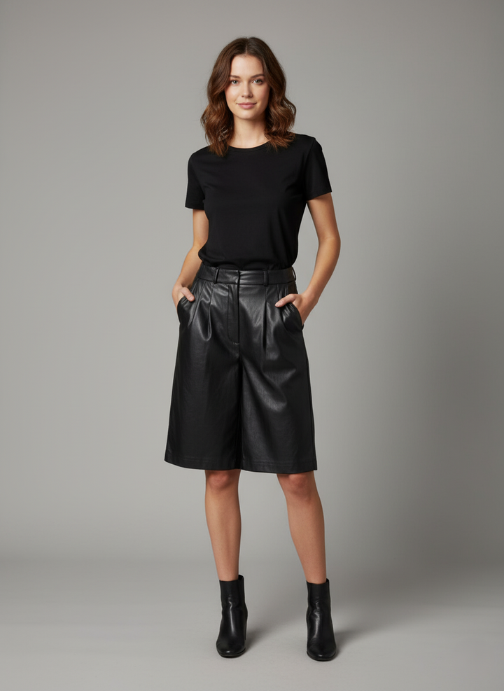 Marina Shorts - Lamb Thick Dace Läder -Dam - Svart