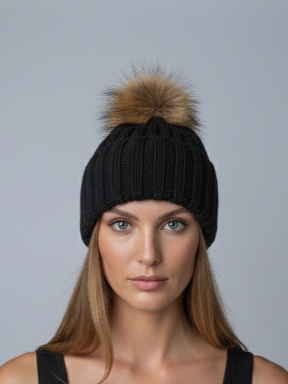 Beanie Hue - Strikket Akryl - Sort