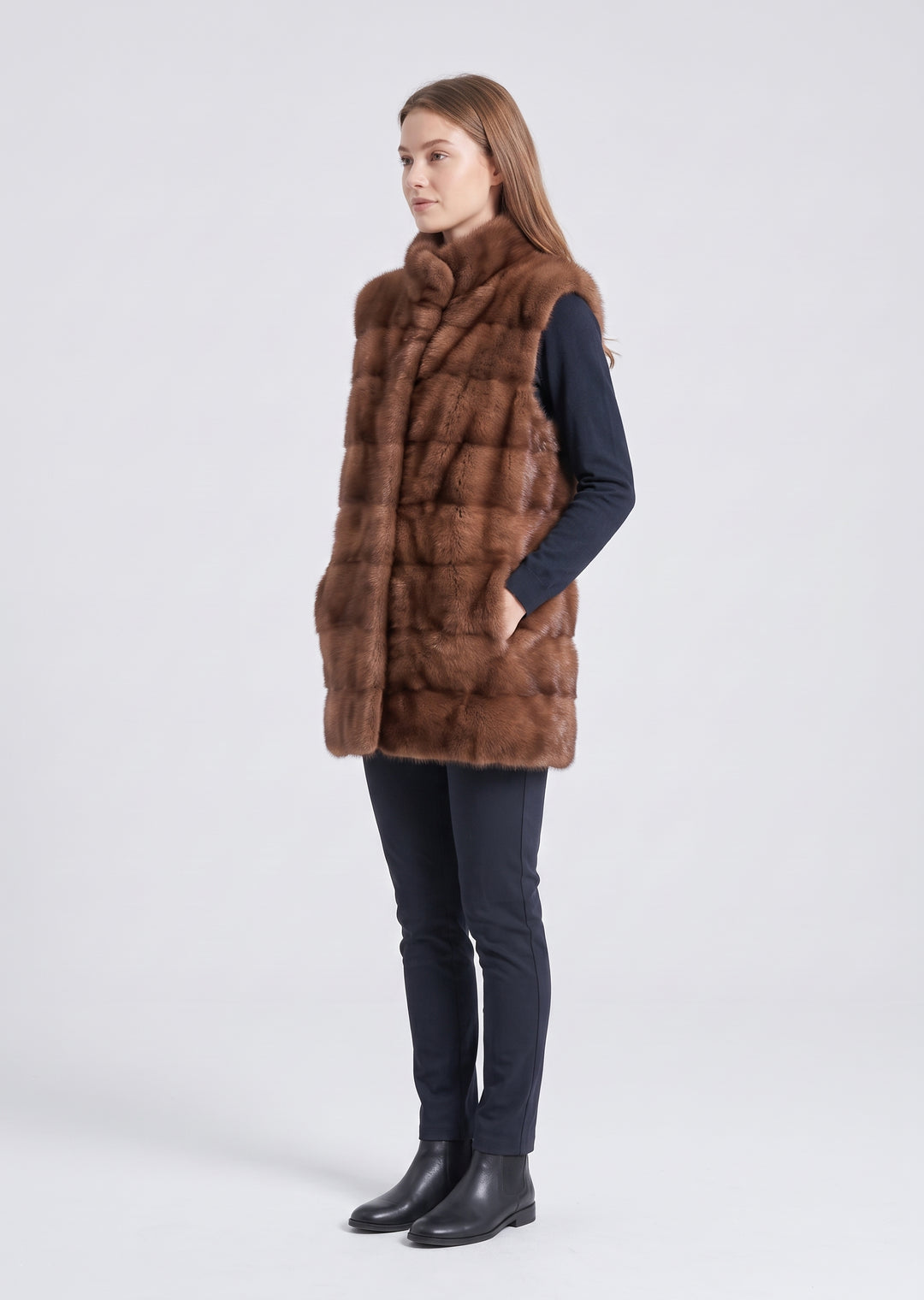 Gilet Nelly, 70 cm. - Vison - Femmes - Pastel