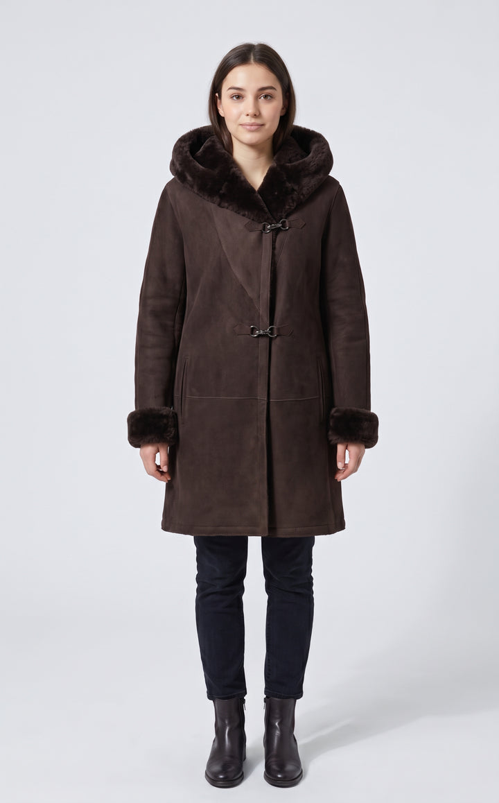 969, 90 cm. - Capuchon - Suède Lam - Dames - Donkerbruin