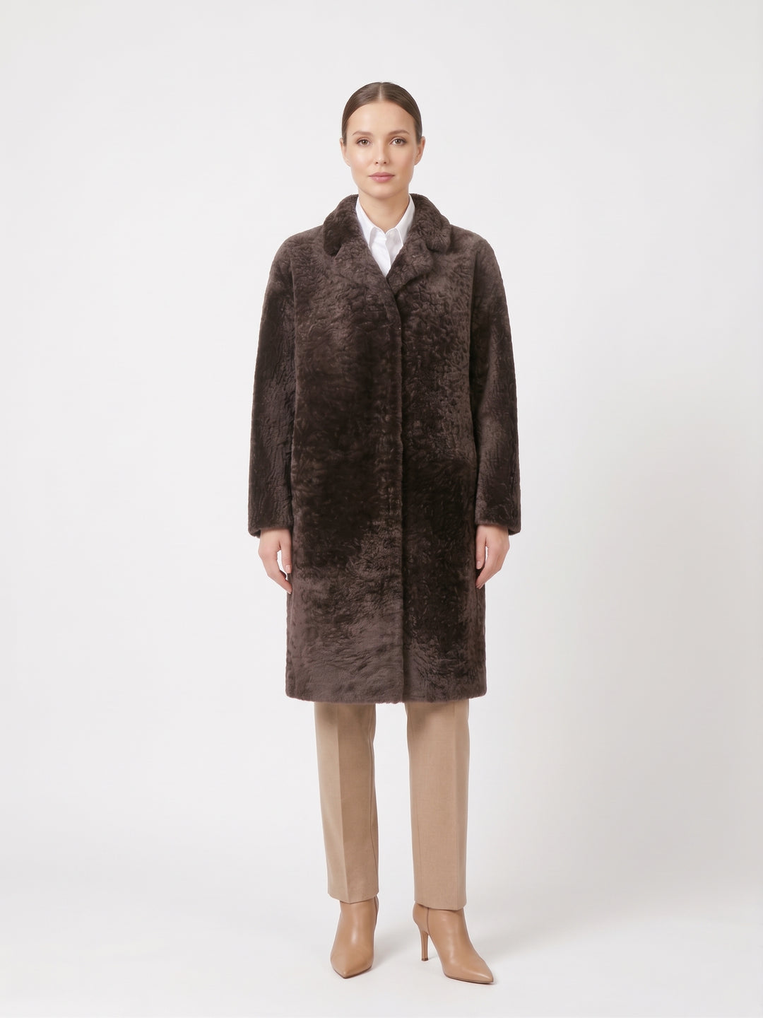 Hella, 98 cm. - Collar Wave Lamb - Women Brown