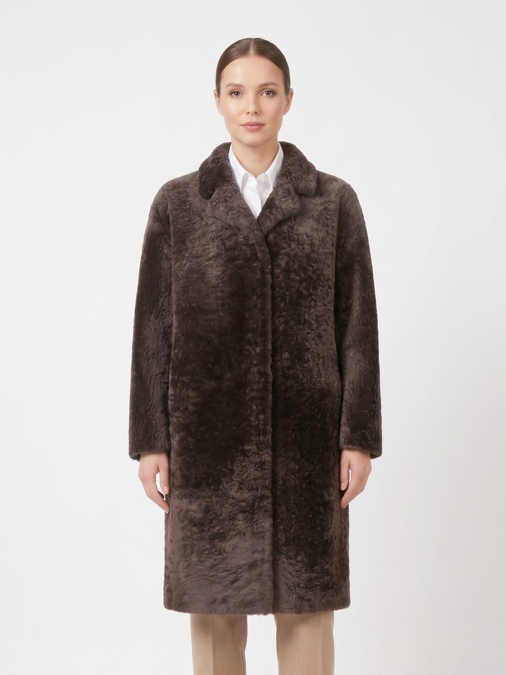 Hella, 98 cm. - Collar Wave Lamb - Women Brown