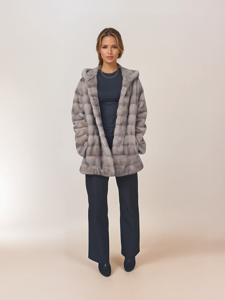 Victoria, 75 cm. - Hette - Mink - Dame - Sølvblå