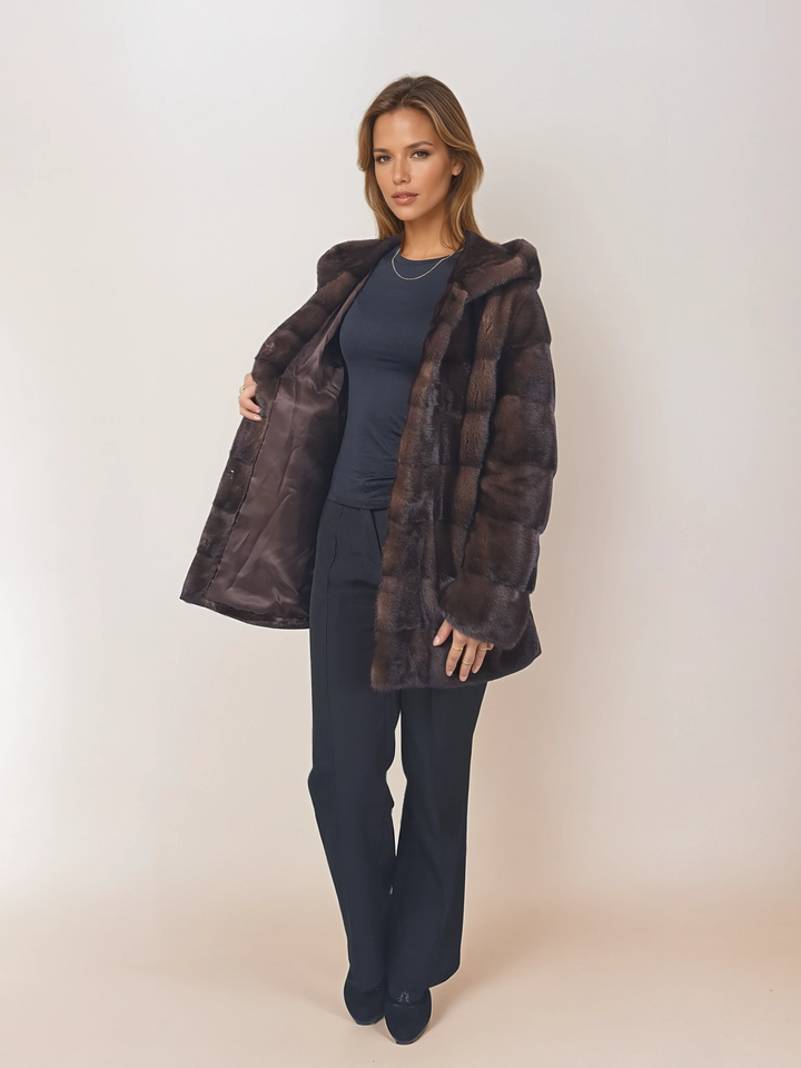 Vittoria, 75 cm. - Cappuccio - Visone - Donna - Marrone