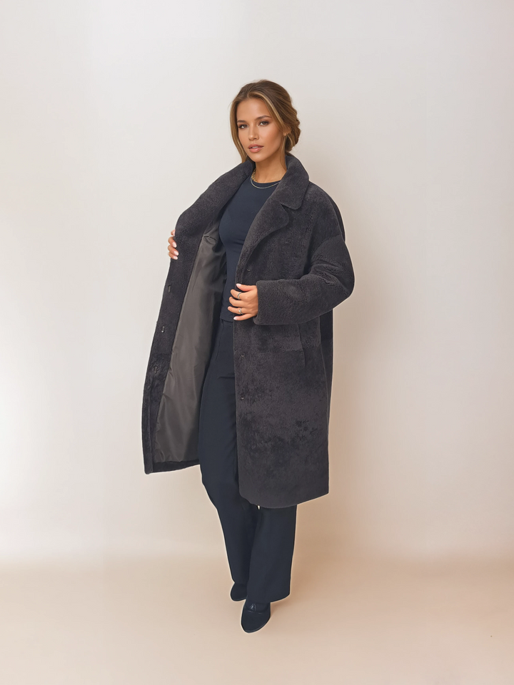 Hallo, 95 cm. - Kraag - Curly Lamb - Dames - Koffie