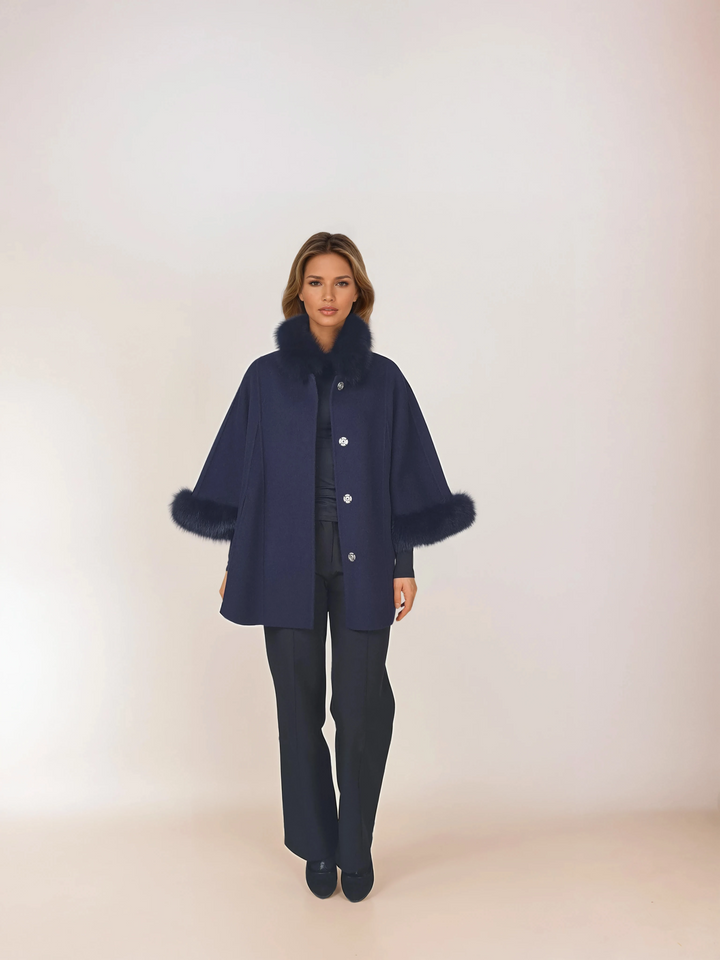 Damini Poncho, 75 cm. - 100 % Wolle – Damen – Marineblau
