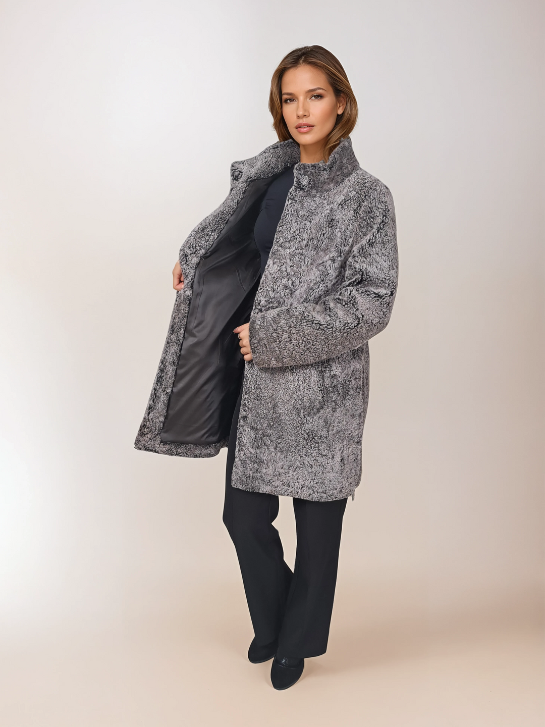 Onschuldig, 83 cm. - Kraag - Nappa Lamb Brisa - Dames - Donkerbruin