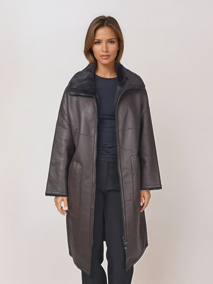 Isilda, 105 cm. - Kragen - Nappa-Lamm - Damen - Dunkelbraun