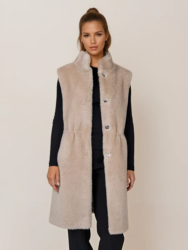 Chaleco Galatee, 92 cm. - Cuello - Air Wool - Mujer - Camel Claro