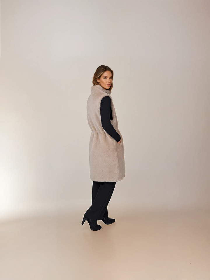 Chaleco Galatee, 92 cm. - Cuello - Air Wool - Mujer - Camel Claro