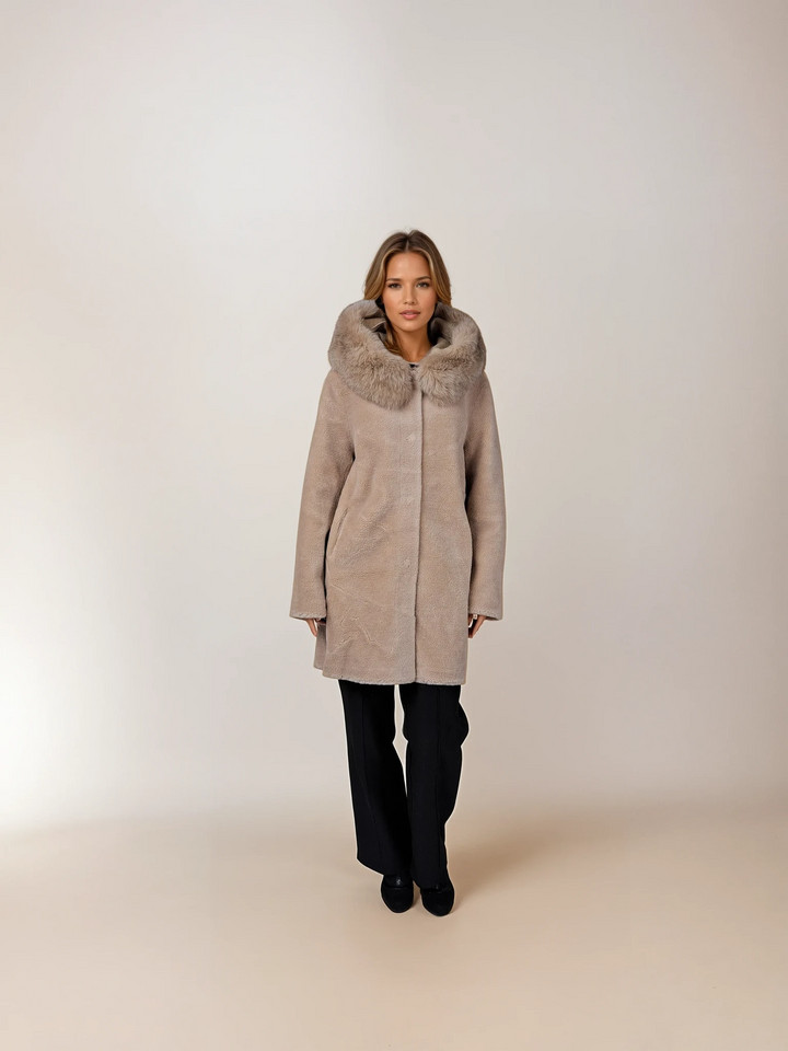 Ganix-A, 85 cm. - Capuchon - Luchtwol - Dames - Licht camel