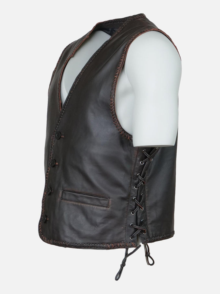 Finn Vest, 59 cm. - Fårelæder - Mand - Brun Sort