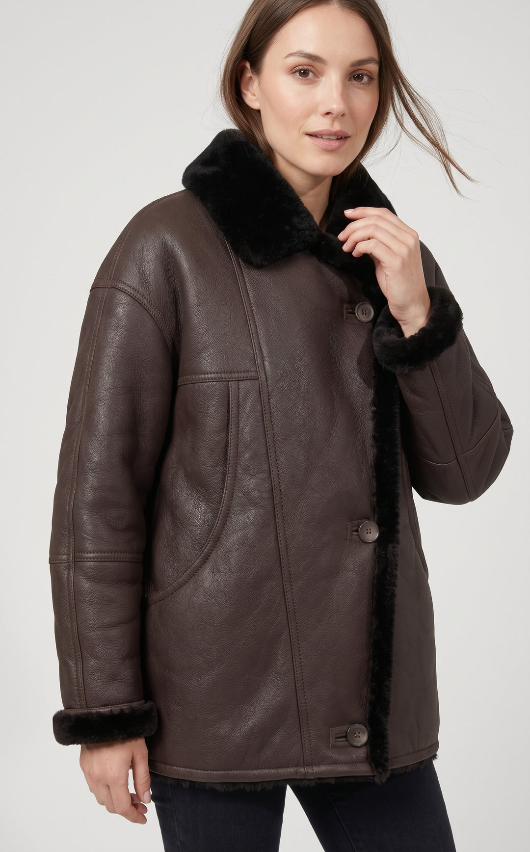 Hervati, 75 cm. - Collar Nappa Lamb Crack - Women Brown