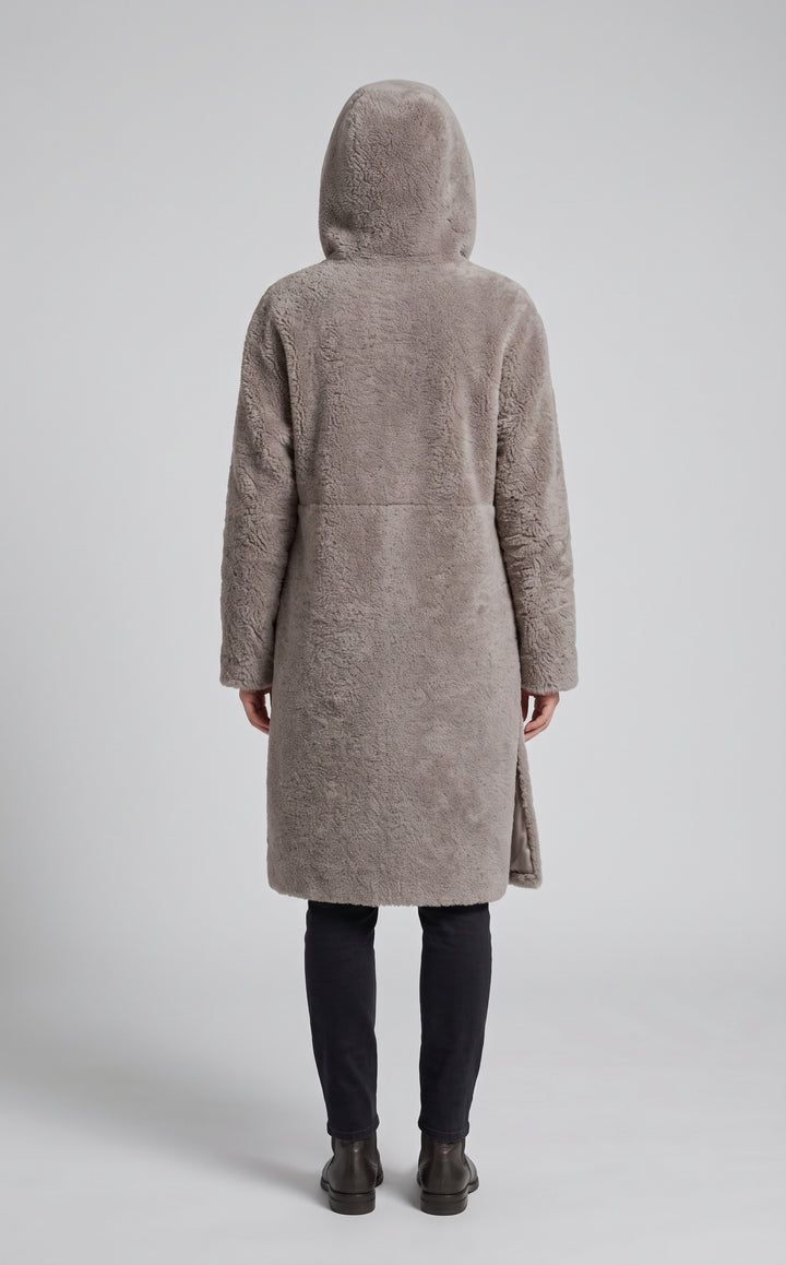 Iluka, 100 cm. - Hood Curly Lamb - Women - Grey