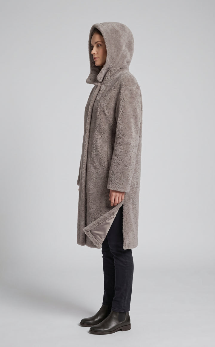 Iluka, 100 cm. - Hood Curly Lamb - Women - Grey