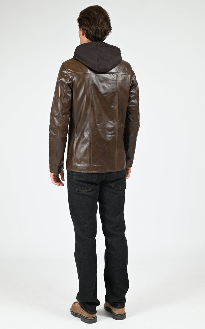 Taggart Brown Hooded Leather Jacket - Men