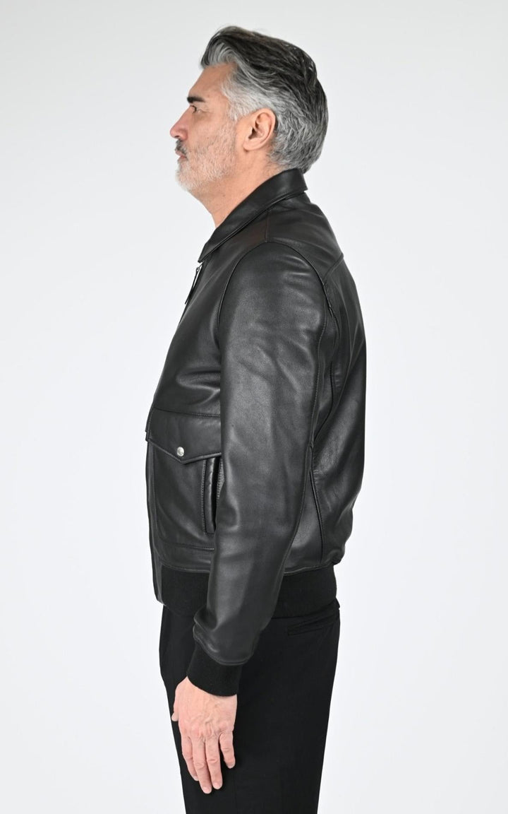 Blouson Cuir Homme Jaj -Schott-, modèle Lc aircraft de couleur noir