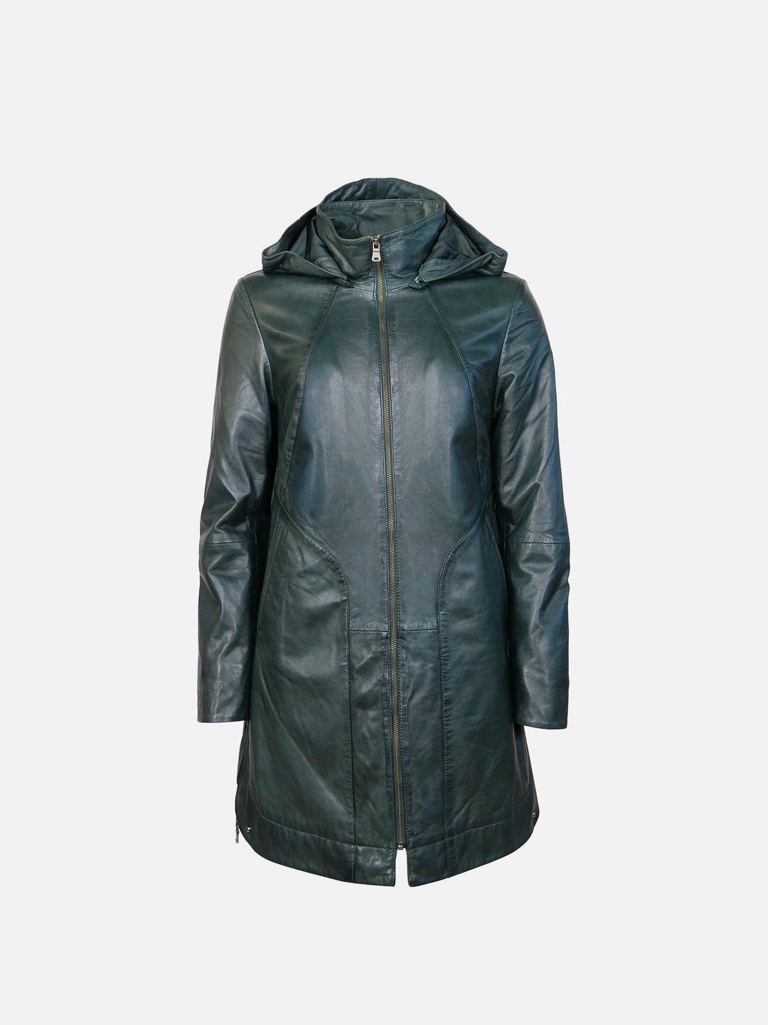 Aliana, 85 cm. - Capuchon - Lam Malli Leer - Dames - Kopergroen