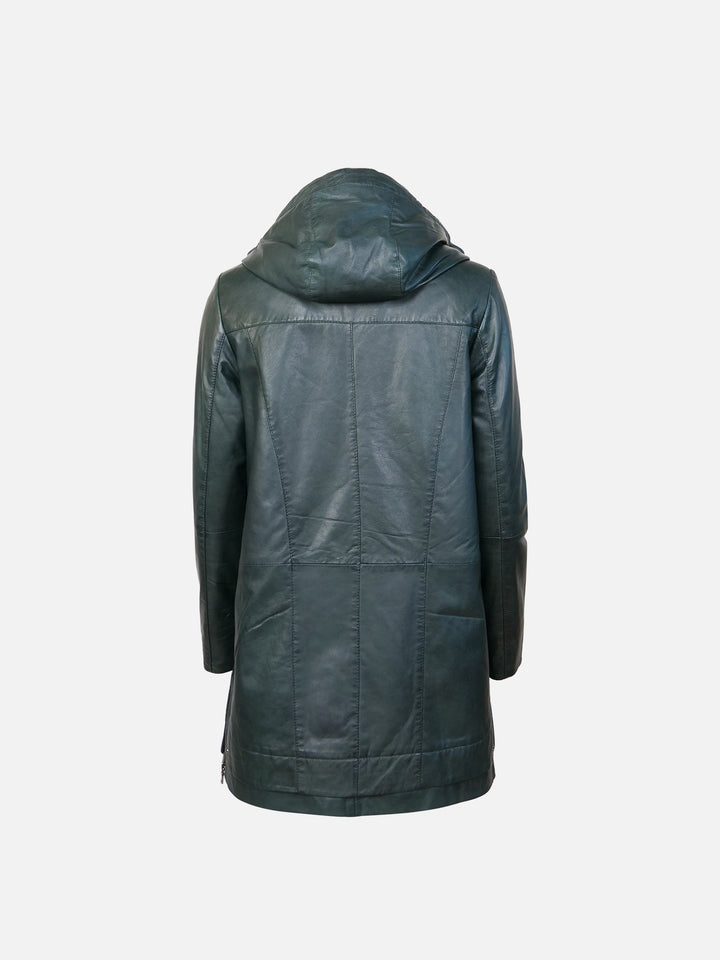 Aliana, 85 cm. - Capuchon - Lam Malli Leer - Dames - Kopergroen