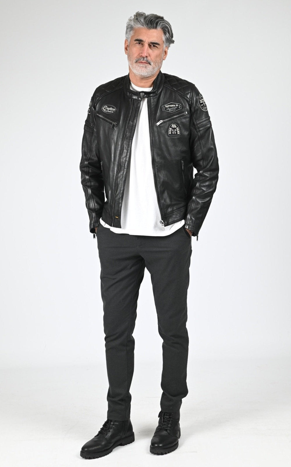 Blouson Cuir Homme Daytona 73, modèle Nieto 104382 de couleur black/black