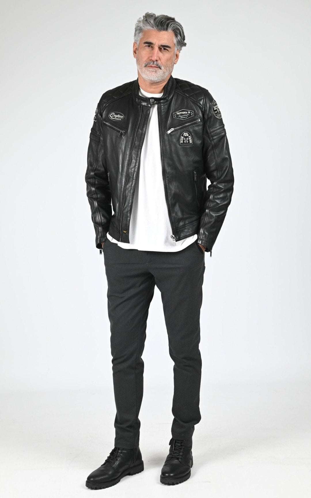 Blouson Cuir Homme Daytona 73, modèle Nieto 104382 de couleur black/black