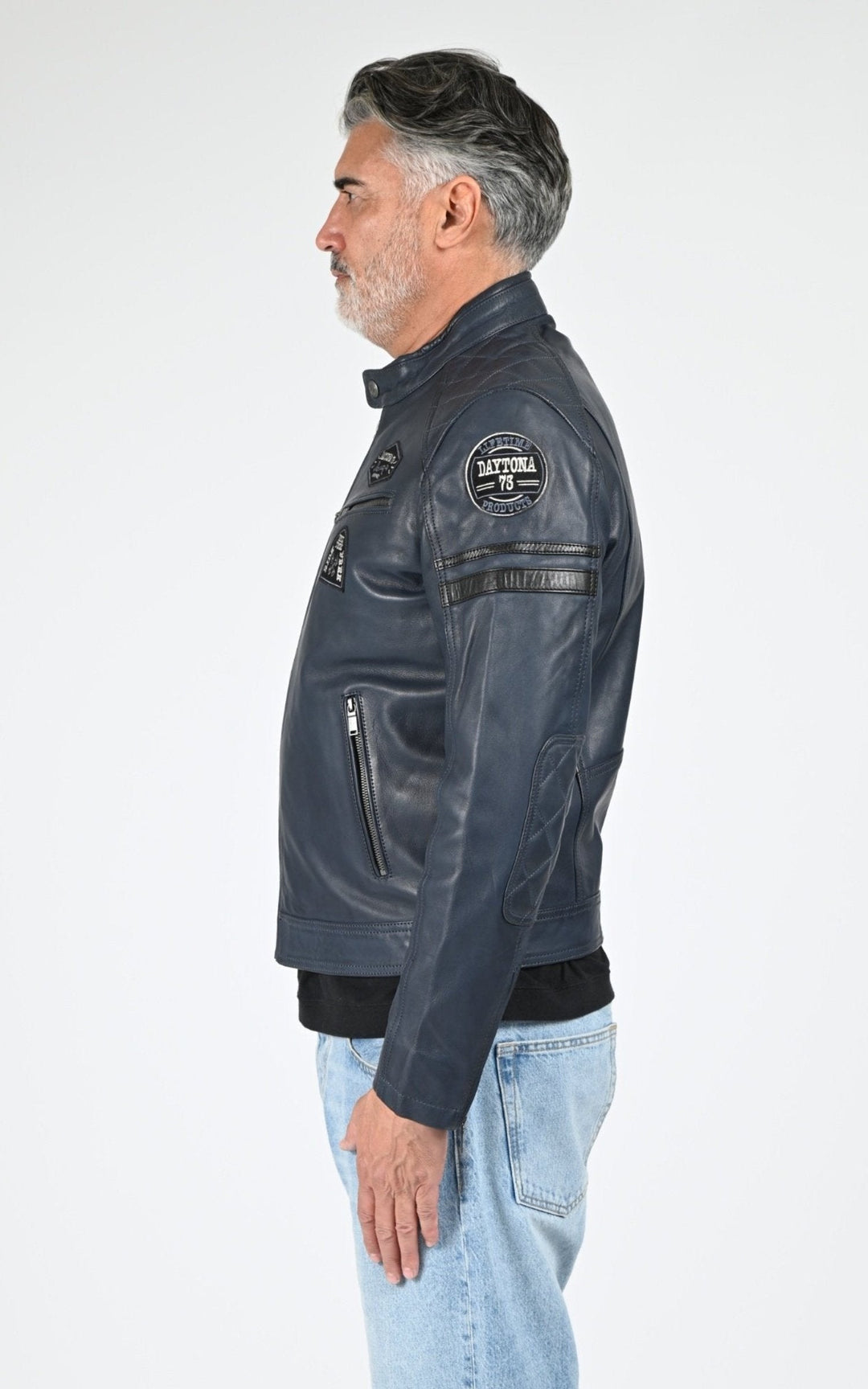 Blouson Cuir Homme Daytona 73, modèle Nieto 104382 de couleur short blue
