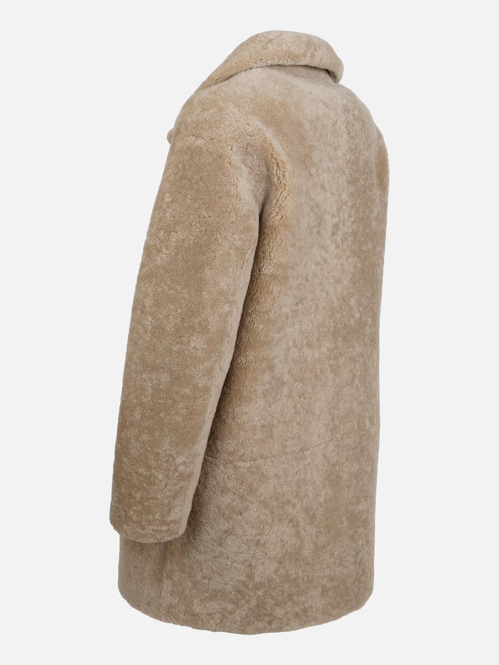 April, 85 cm. - Kraag - Curly Lamb - Dames - Licht camel