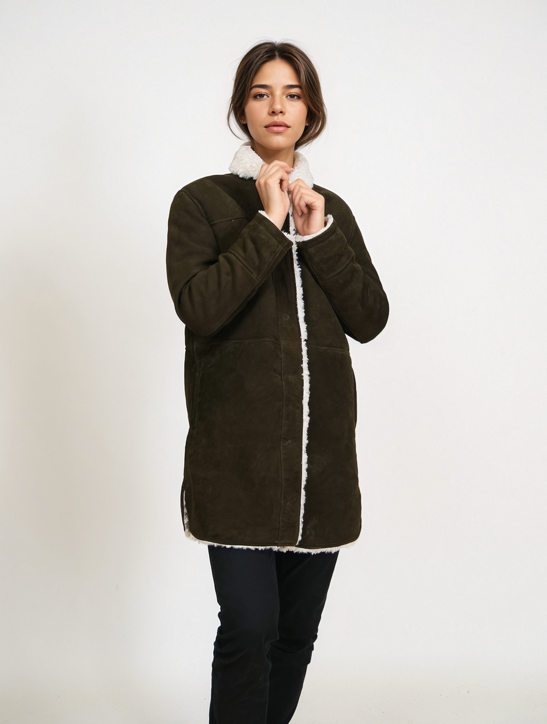 Hadley, 88 cm. - Geitensuède - Dames - Olijf