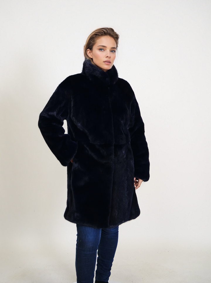 Ganaja, 85 cm. - Kraag - Mink - Dames - Marineblauw