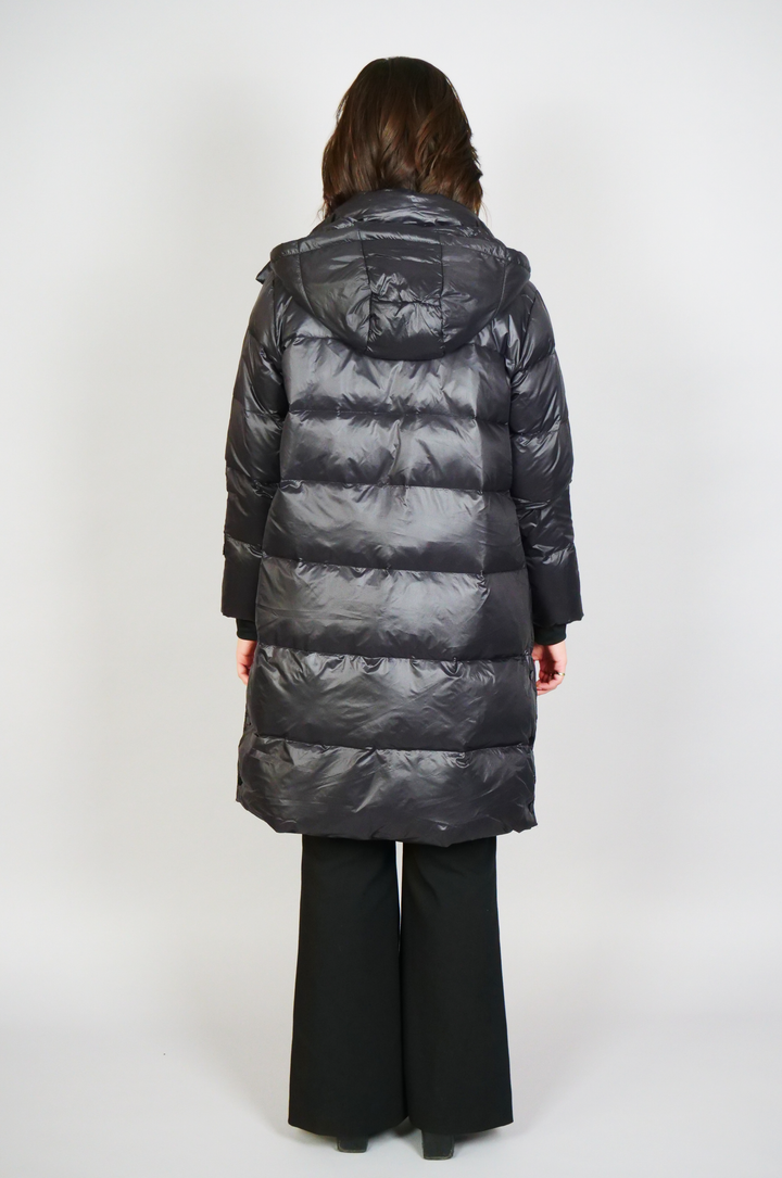 Harriet, 95 cm. - Dunjakke med hette - Dame - Sort