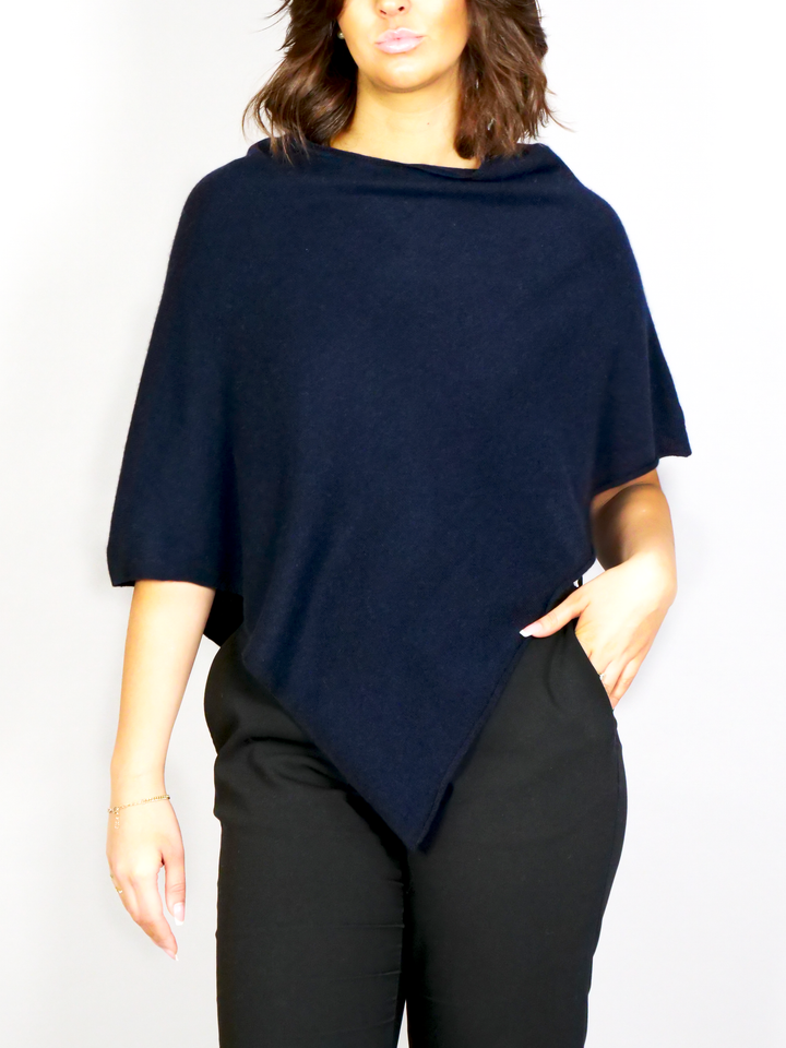SY-24001 Poncho - 100% Cashmere - Damer - Mørkeblå