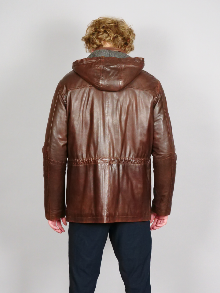 Gassa, 80 cm. - Nahkatakki hupulla - Mies - Copper Brown