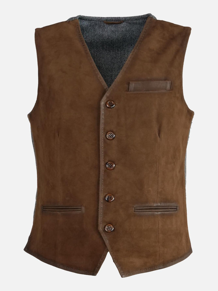 Chaleco Renzo, 60 cm. - Piel Ante Cabra - Hombre - Tabaco