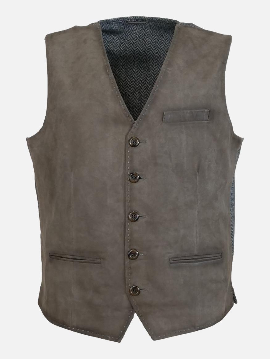 Renzovest, 60 cm. - Geitensuèdeleer - Heren - Grijs