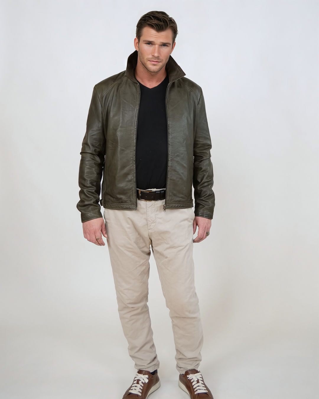 Ivar, 65 cm. - Lammepolsk nappalæder -Mand - Oliven