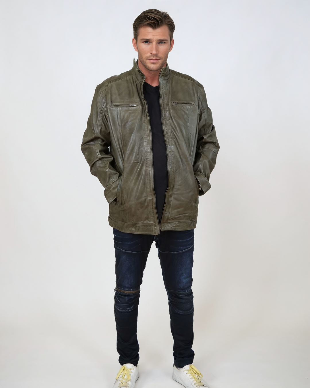 Stor Marlow, 80 cm. - Krage - Lammepolsk nappaskinn -Mann - Oliven