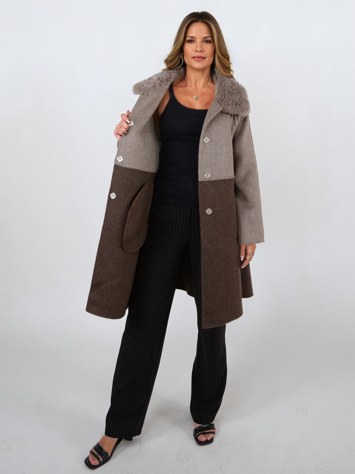 Italia, 95 cm. - Krage - 100 % ull - Dame - Taupe & Dark Brown