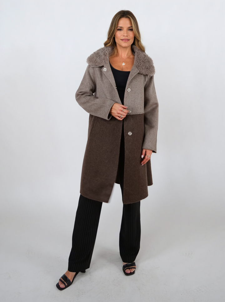 Italia, 95 cm. - Krage - 100 % ull - Dame - Taupe & Dark Brown