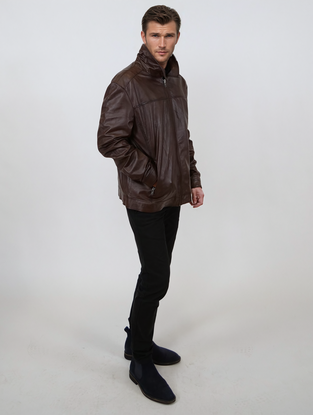 Ilirio, 70 cm. - Fårelæder - Mand - Cherry Brown