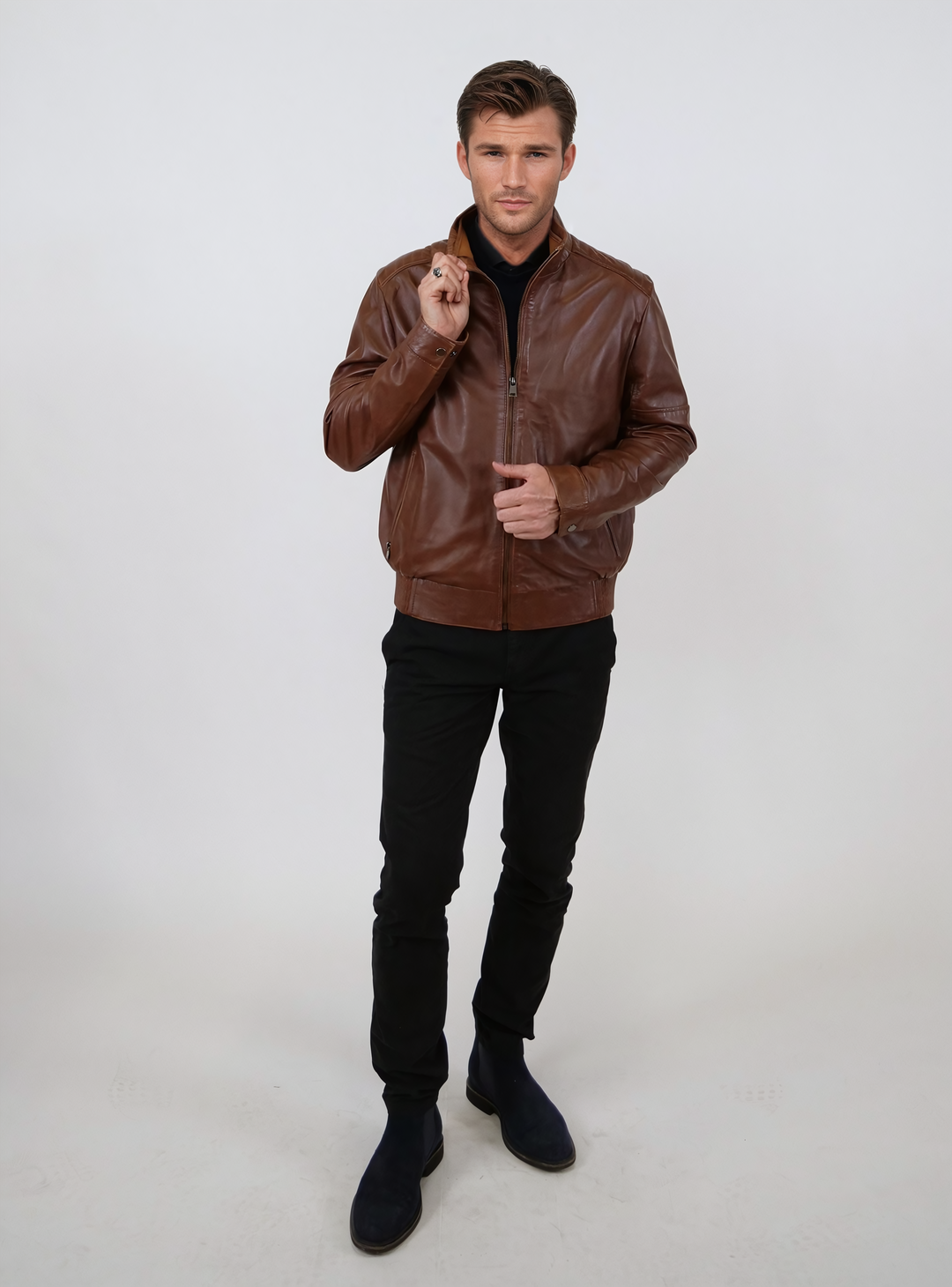 Tyson – Lamm-Malli-Leder – Herren – Dunkles Cognac