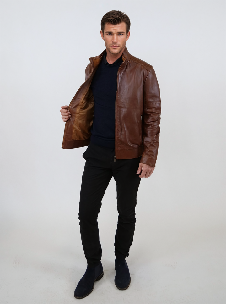 Tyson – Lamm-Malli-Leder – Herren – Dunkles Cognac