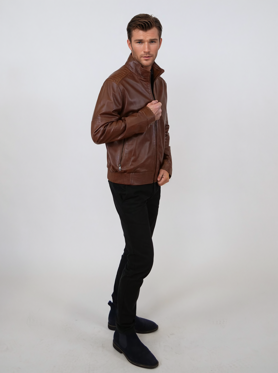 Tyson – Lamm-Malli-Leder – Herren – Dunkles Cognac