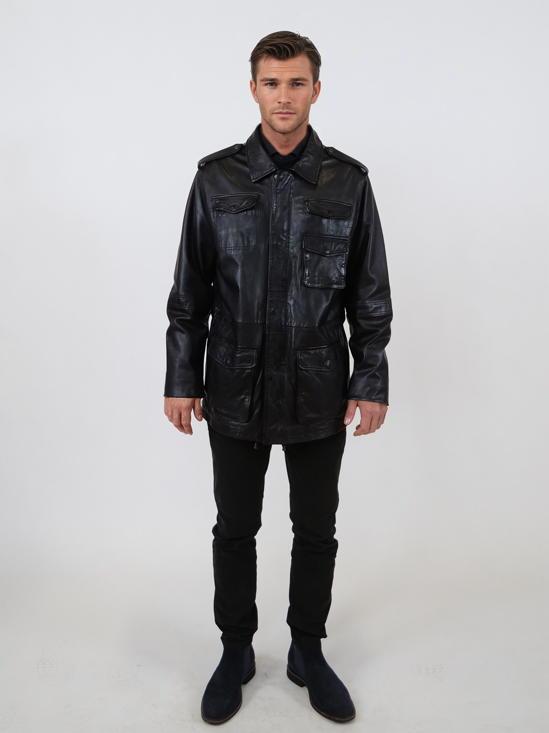 Owen, 77 cm. - Krave - Lammevasket læder - Mand - Sort