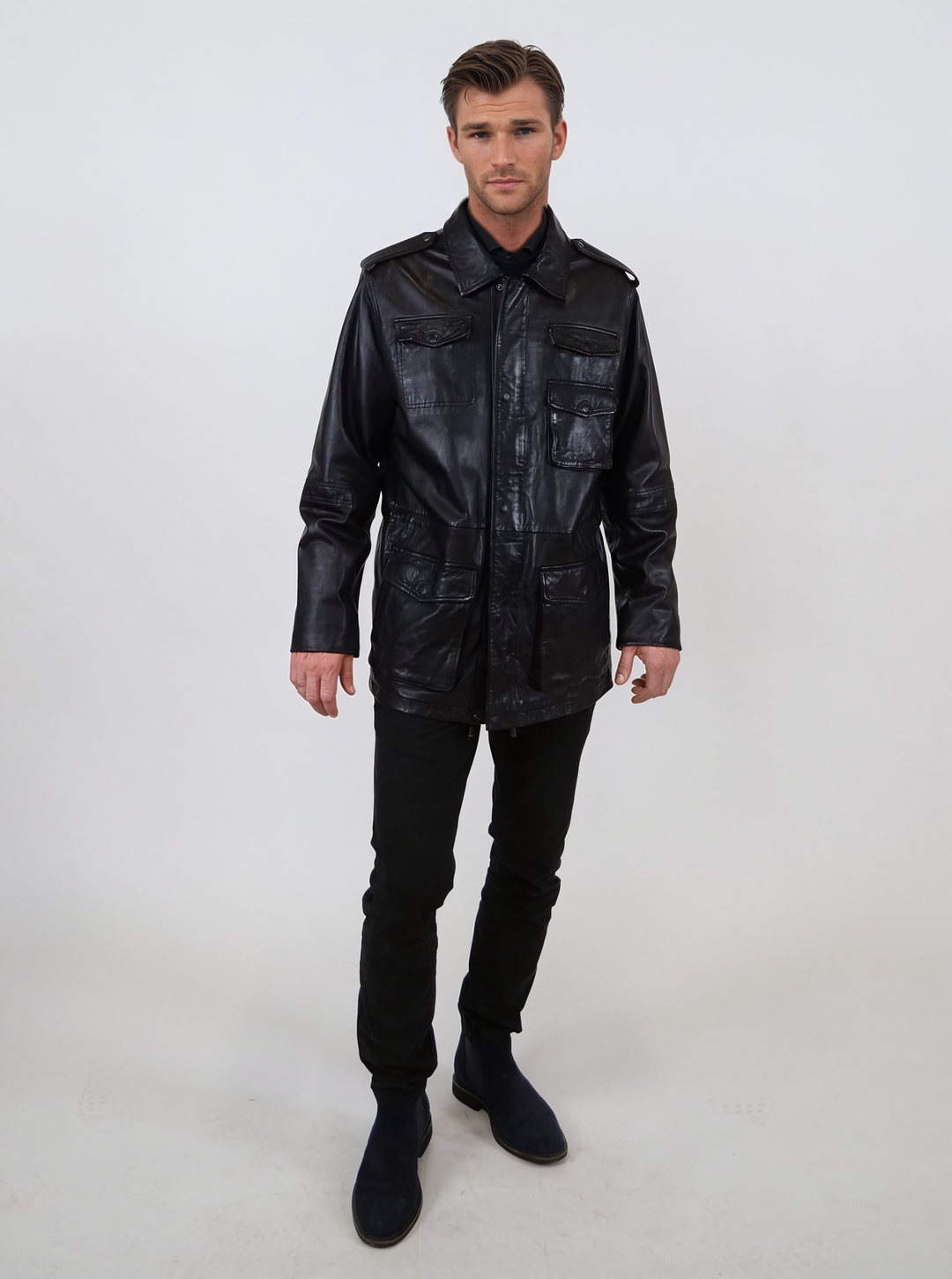 Owen, 77 cm. - Krave - Lammevasket læder - Mand - Sort