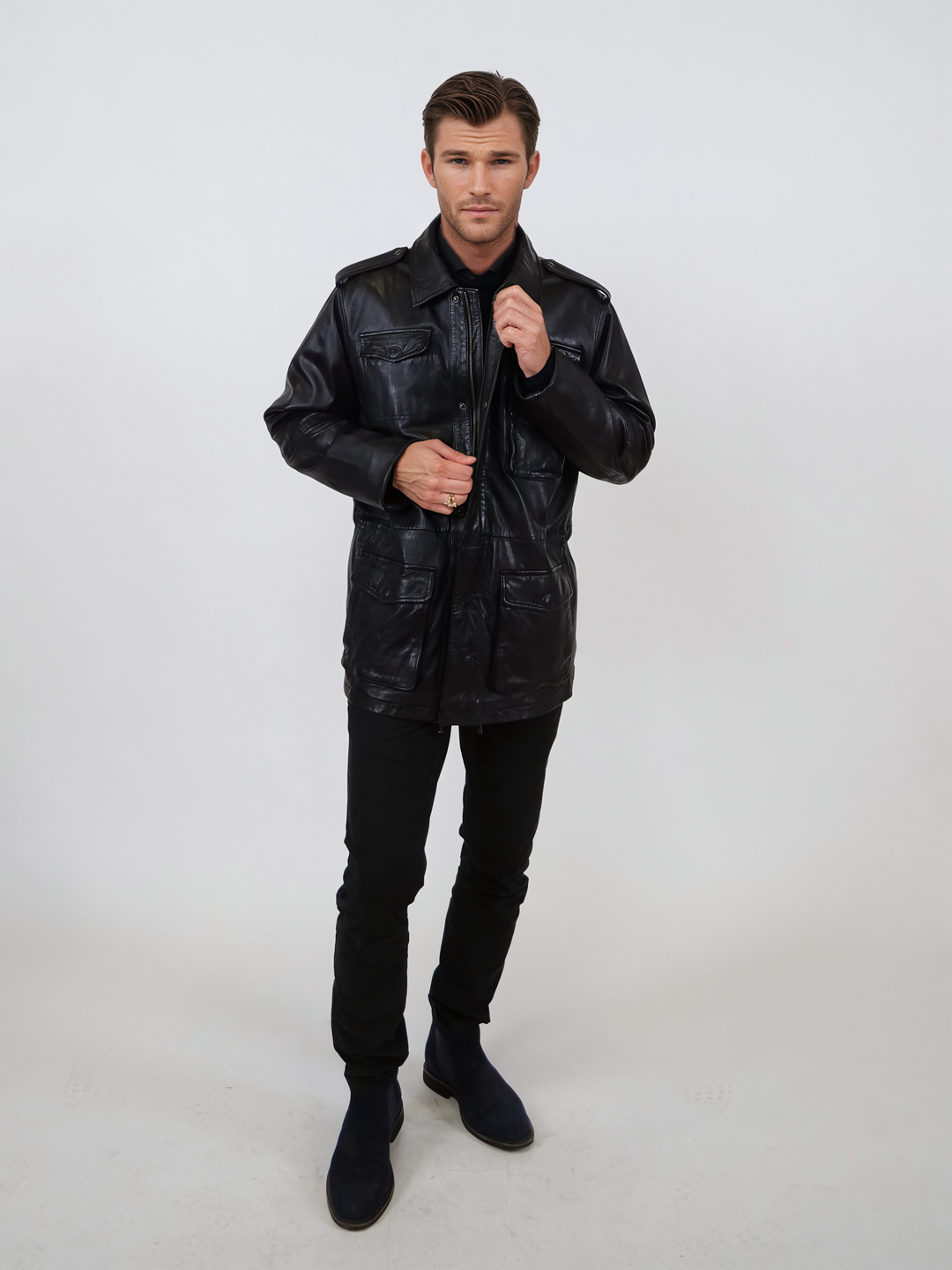 Owen, 77 cm. - Krave - Lammevasket læder - Mand - Sort