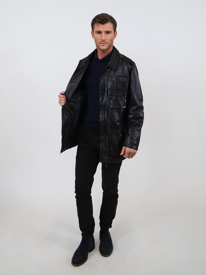 Owen, 77 cm. - Krave - Lammevasket læder - Mand - Sort